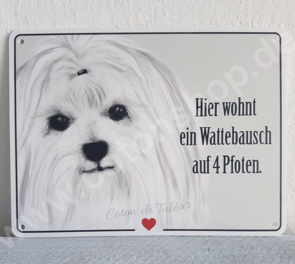 Coton de Tuléar Schild - Hier wohnt ein Wattebausch auf 4 Pfoten